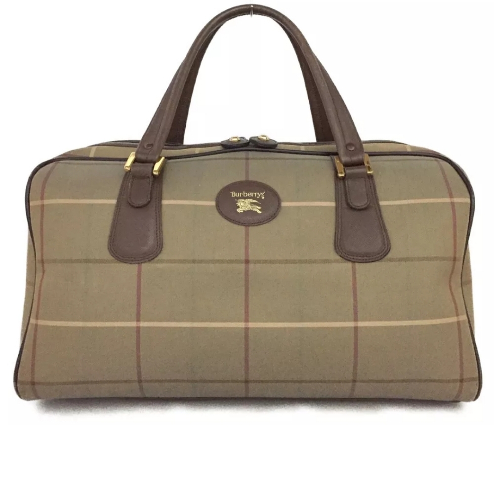 Burberrys Horse Logo Check Canvas Boston Bag